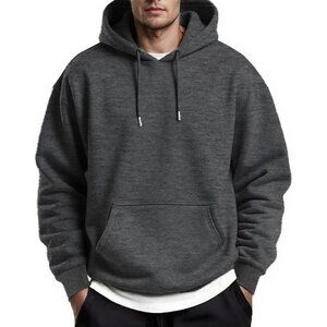 Coofandy Men Dark Grey Pullover Fleece Hooded Sweatshirt with Kanga Pocket